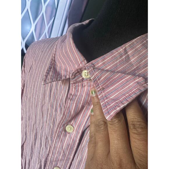 American Eagle Men’s Red Striped Button-Up Shirt | Cotton Casual - Picture 3 of 8